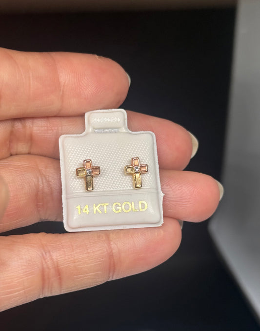 14K Two-Tone Cross Studs
