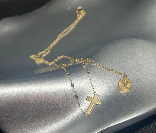 10K Gold Guadalupe Rosary Necklace