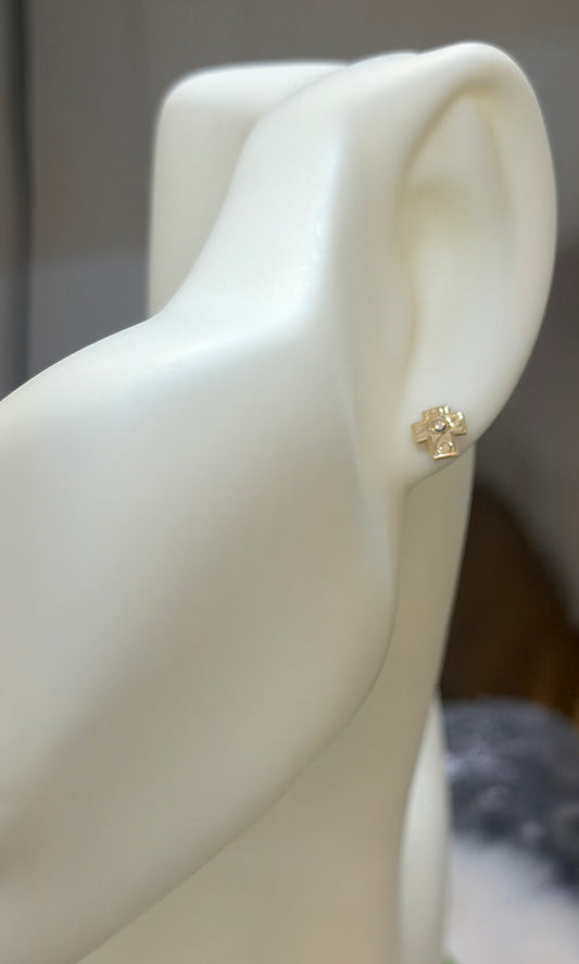 14K Gold Cross Stud Earrings