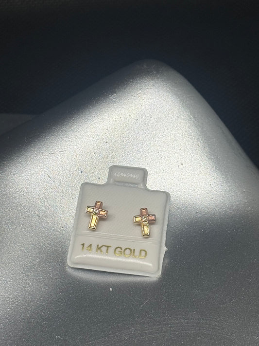 14K Two-Tone Cross Studs