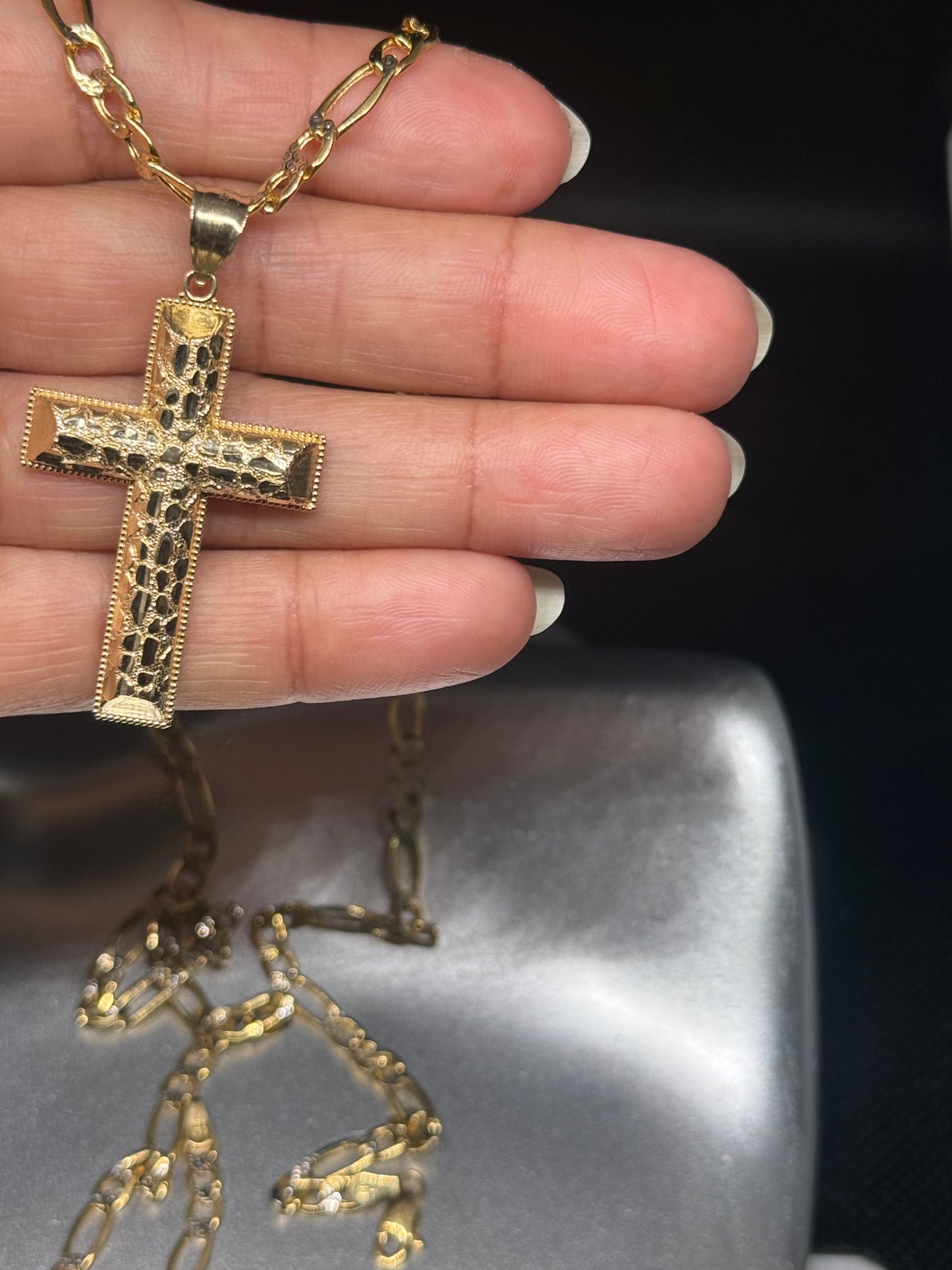 14K Gold Nugget Cross Necklace