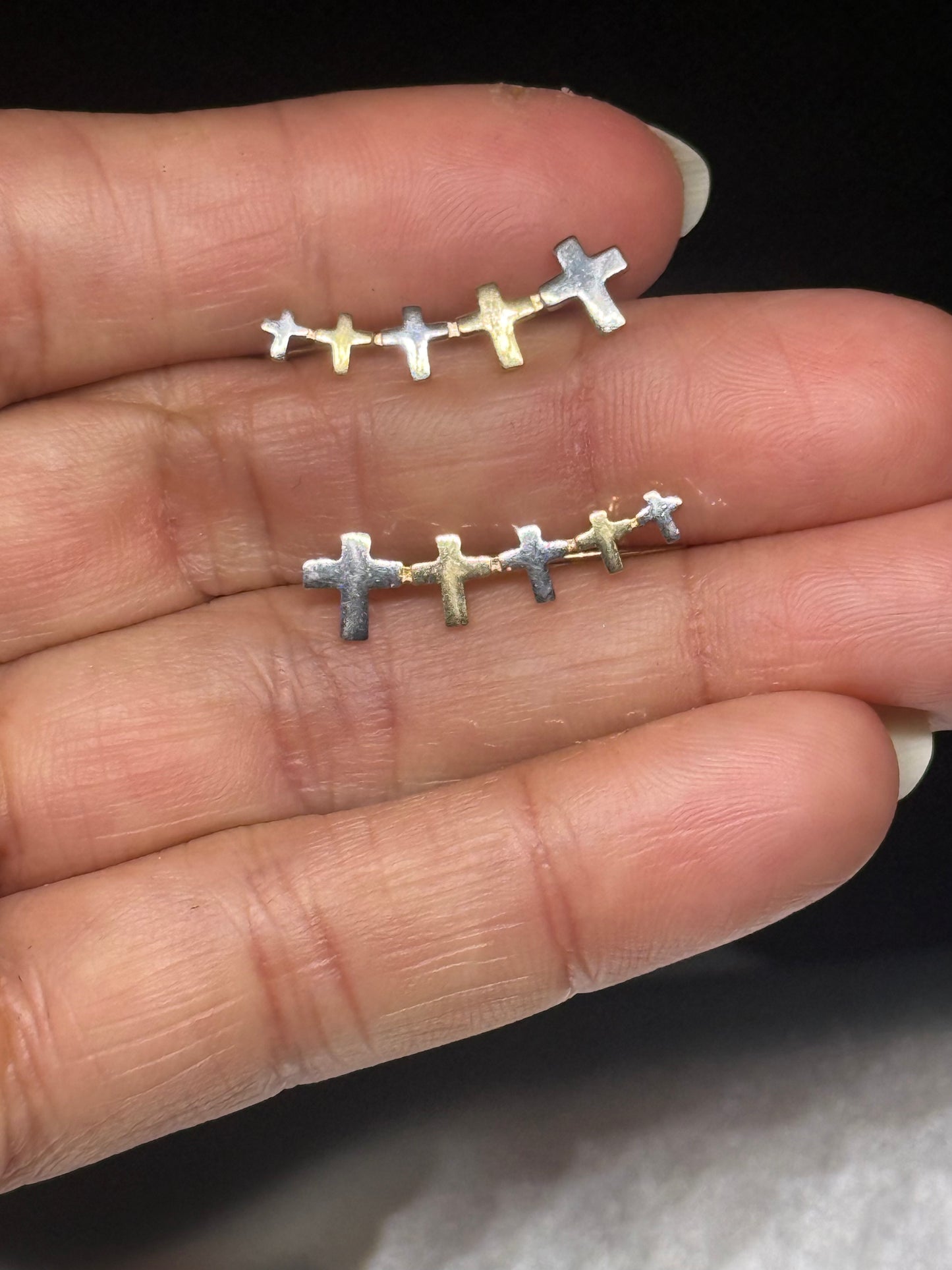 14K Gold & White Gold Cross Climber Earrings