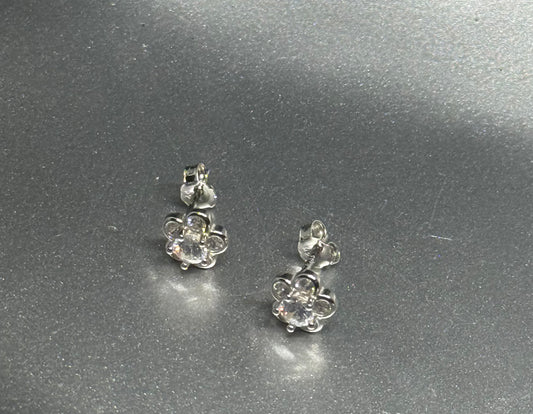 Sterling Silver Flower CZ Stud Earrings