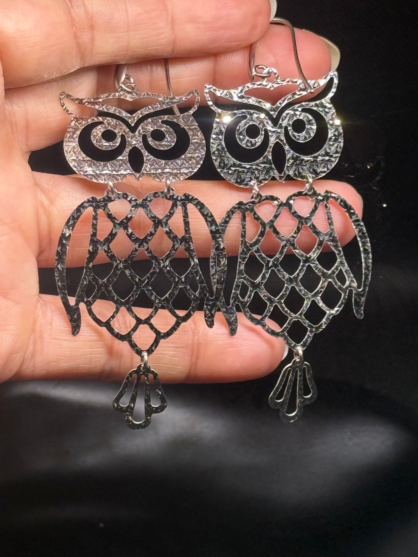 Silver Owl Statement Earrings