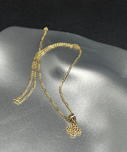 14K Solid Gold Nugget Lucky Clover Pendant