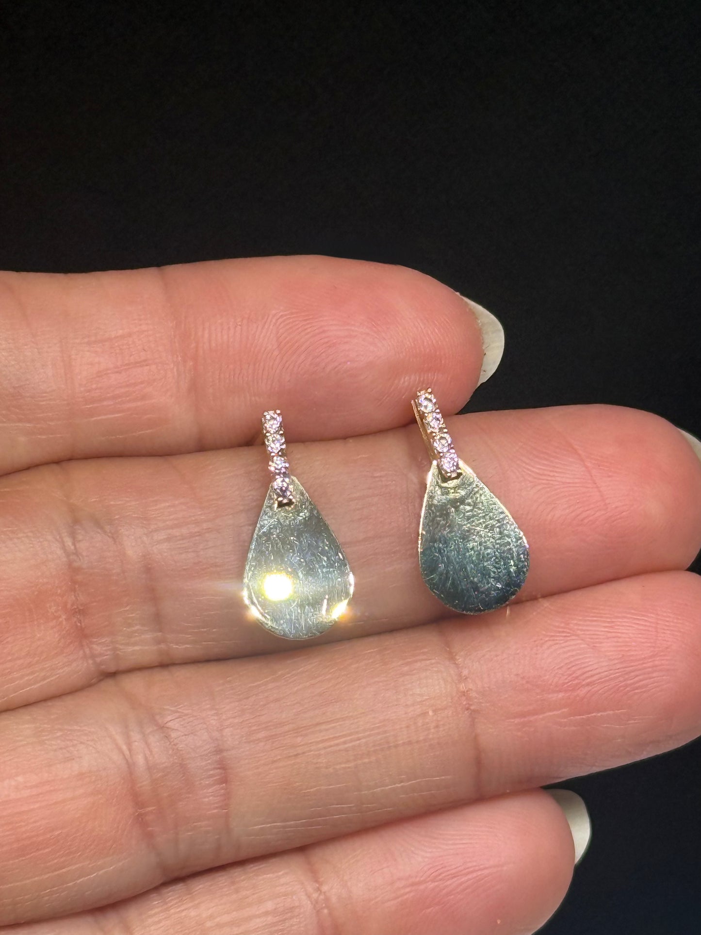 14K Gold Teardrop Shine Earrings — Pink CZ Accent