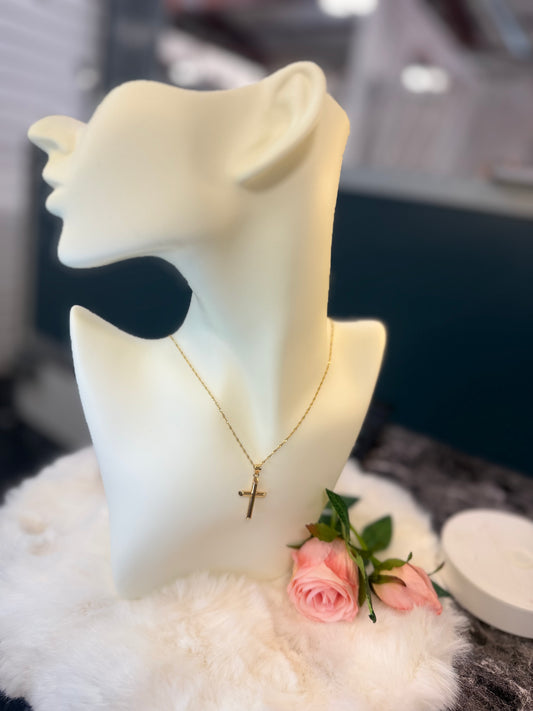 14K Gold Cross Necklace with 20” Singapore Chain