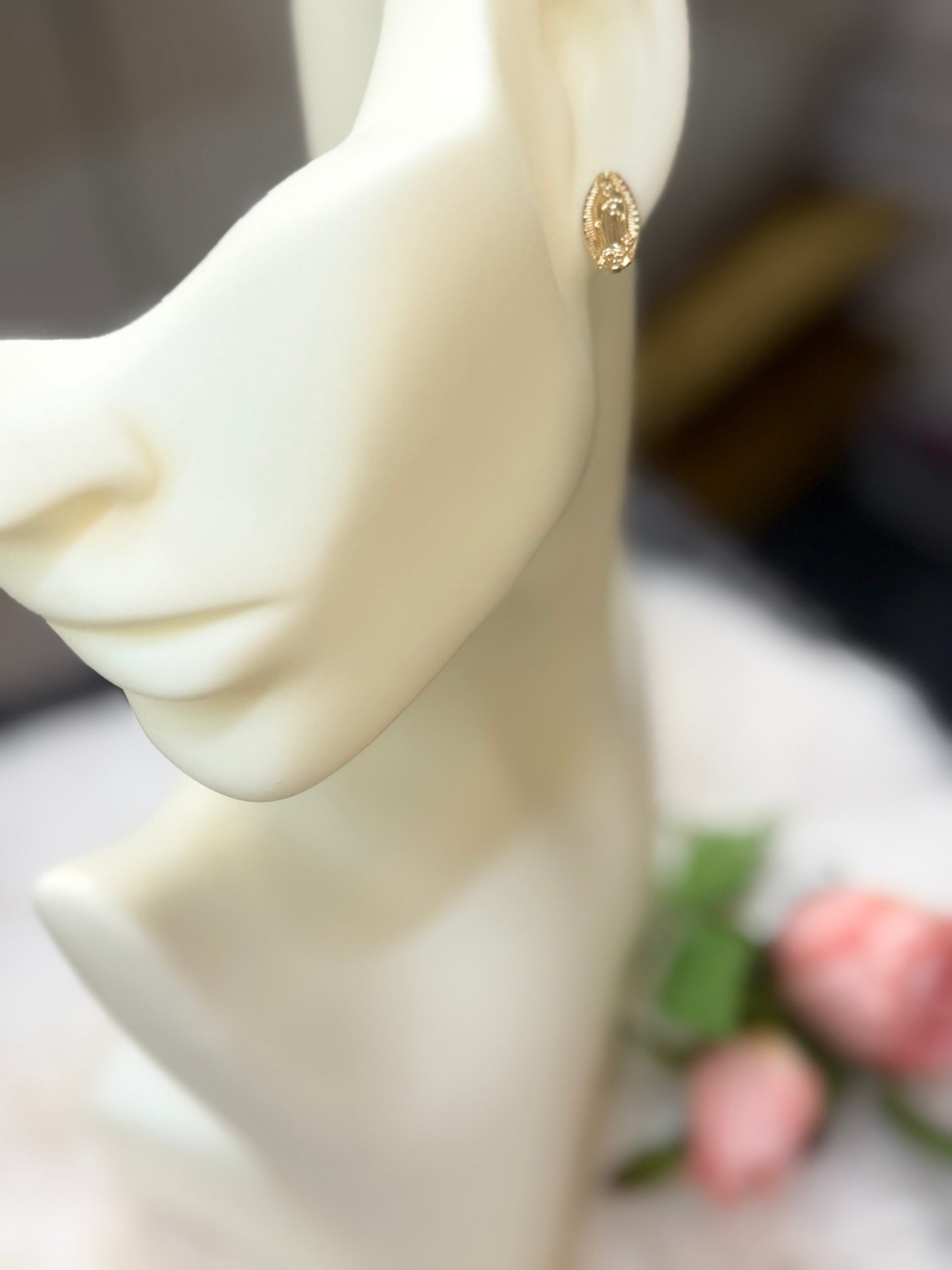 14K Gold Virgin Mary Stud Earrings