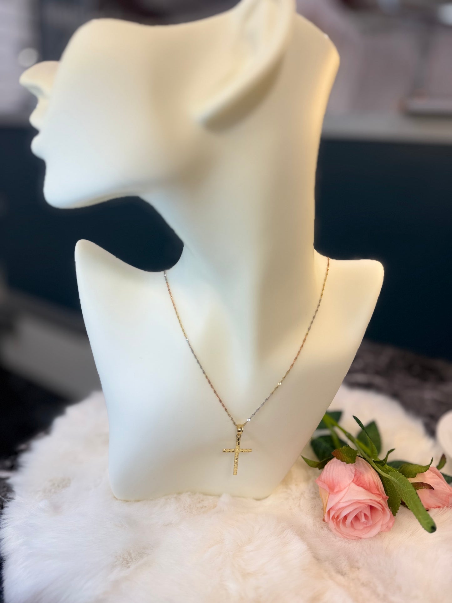 14K Gold Cross Necklace with Chain