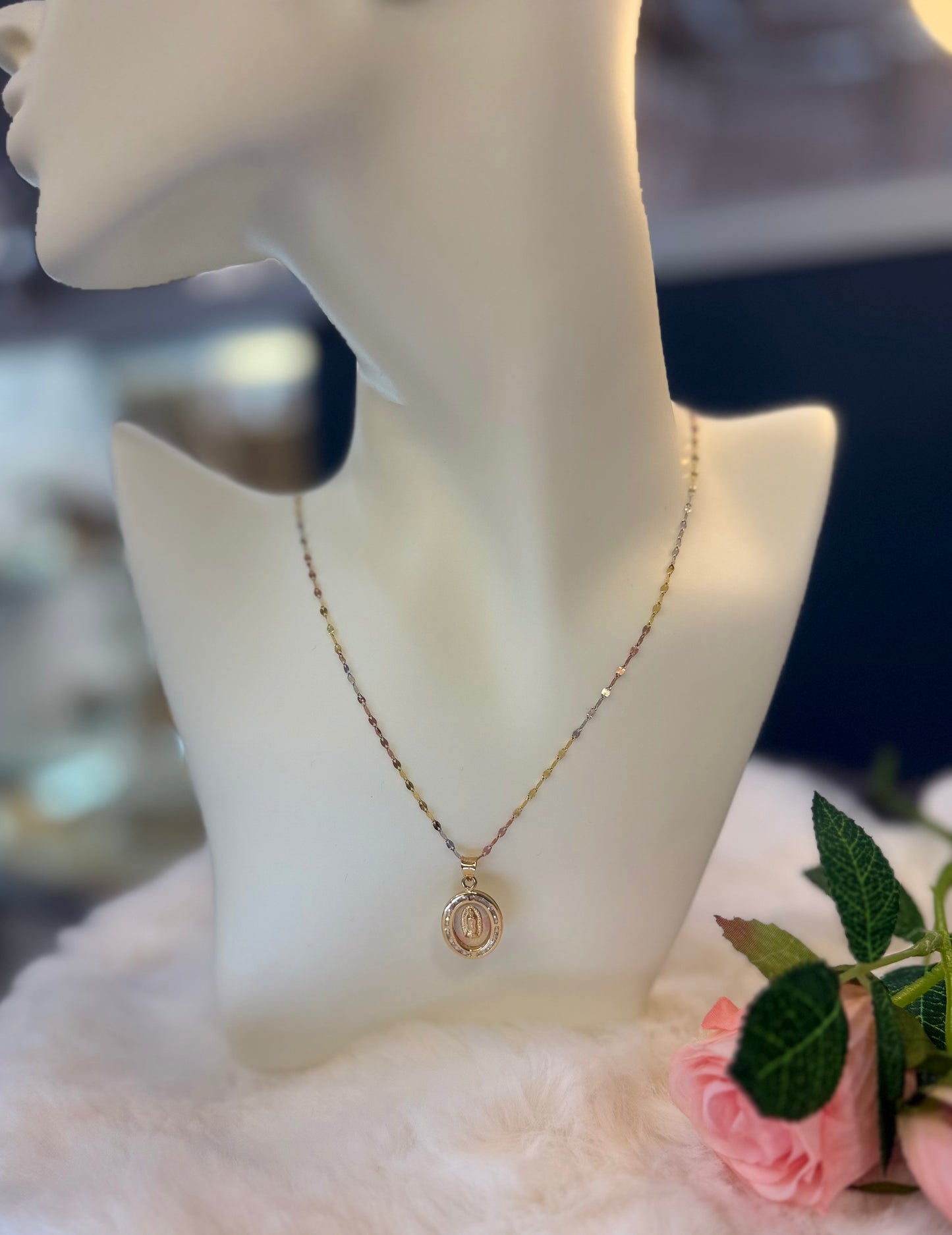 14K Two-Tone Virgin Mary Necklace ✨