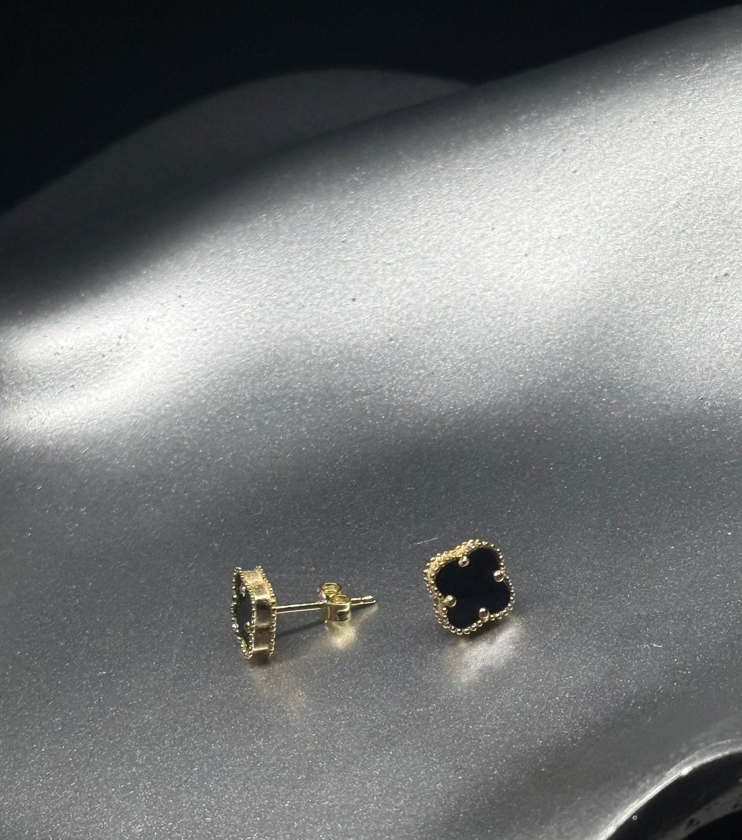 14K Gold Block Lucky Clover Earrings