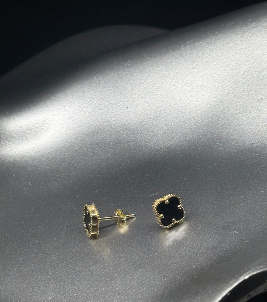 14K Gold Block Lucky Clover Earrings