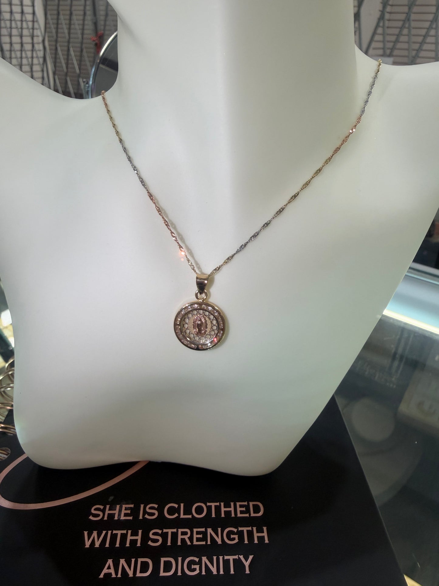 14K gold Tricolor Virgin of Guadalupe Necklace – Faith Collection