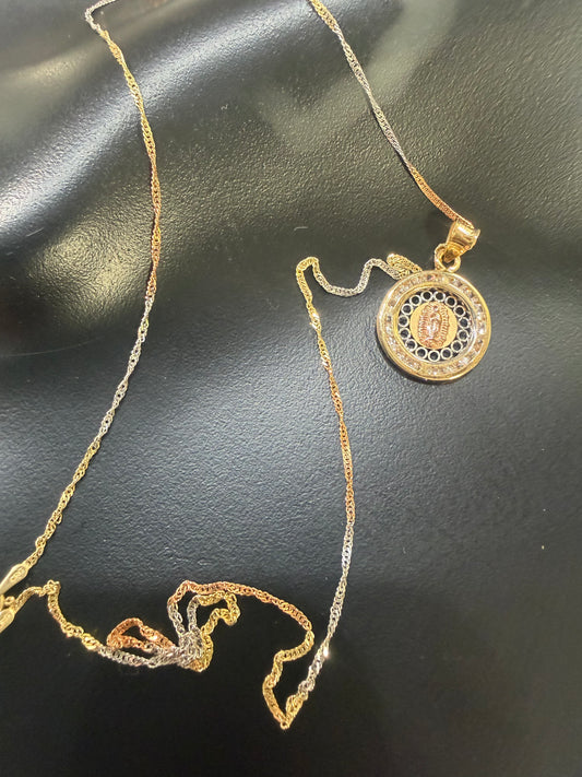 14K gold Tricolor Virgin of Guadalupe Necklace – Faith Collection